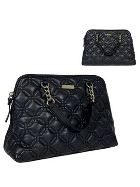 Kate‎ Spade Women's Black Quilted Leather Dome Satchel Handbag Gold Chain Detail